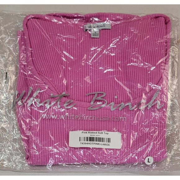 White Birch Shirt Pink Ribbed Soft Short Sleeve Open Back Womens Large New in Ba - Picture 5 of 7